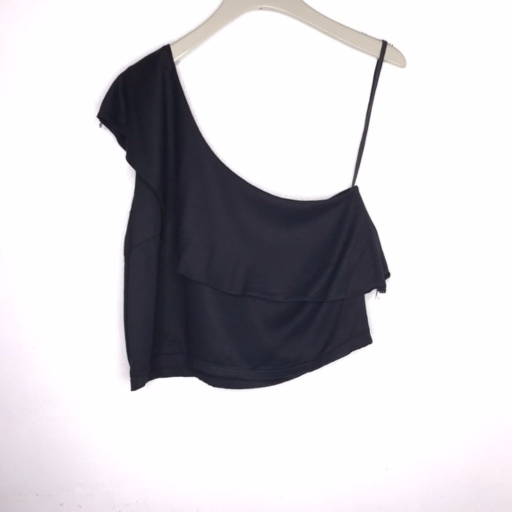 LNA black one shoulder sleeveless crop top